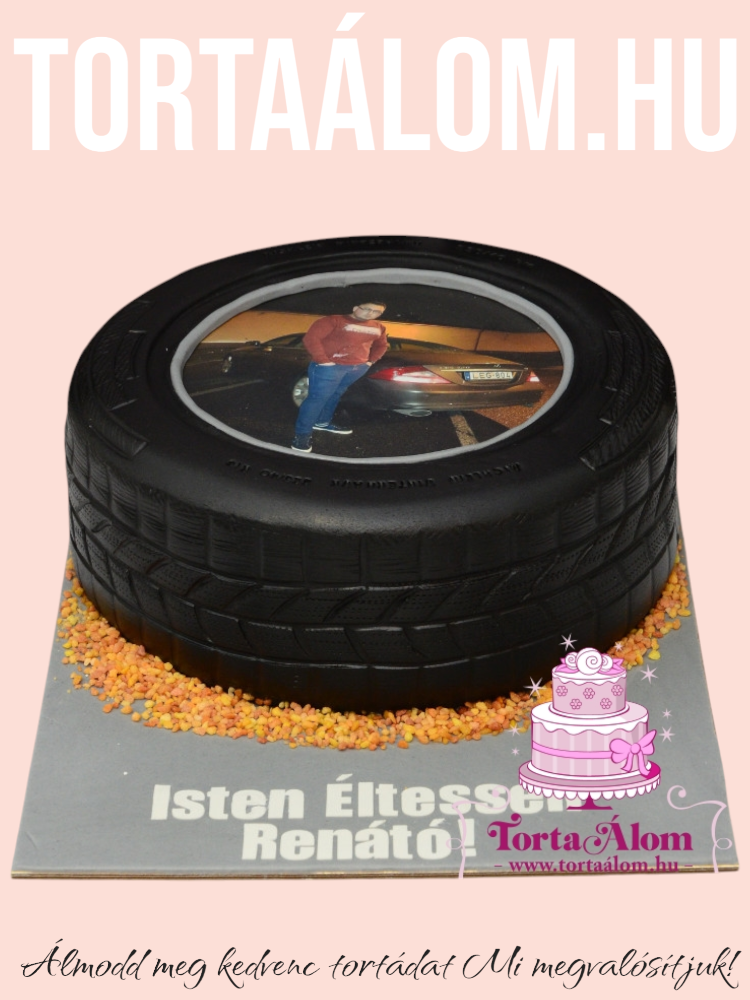 Autógumi torta fényképes