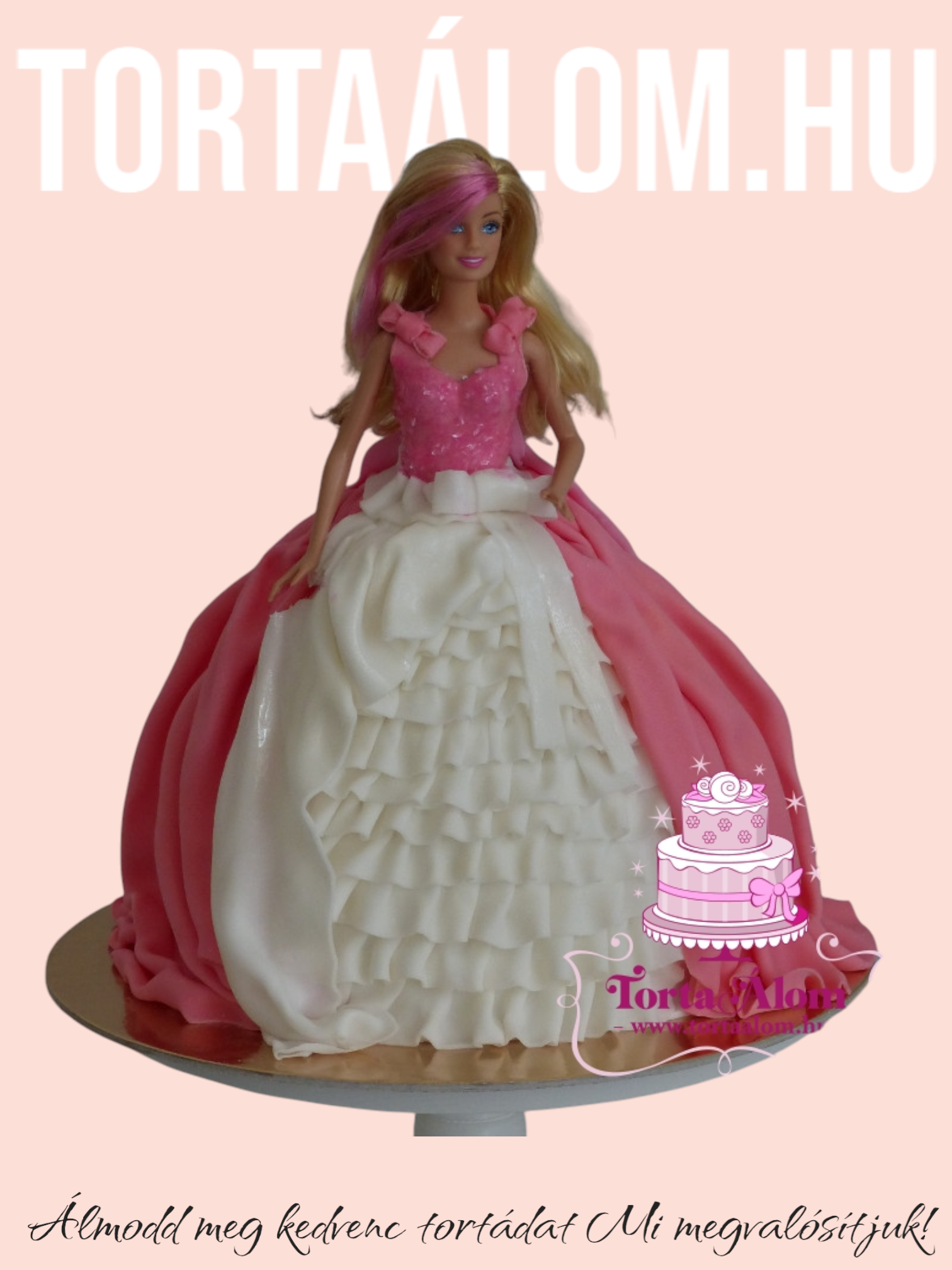 Barbi Torta Rózsaszín Fehér Ruhába
