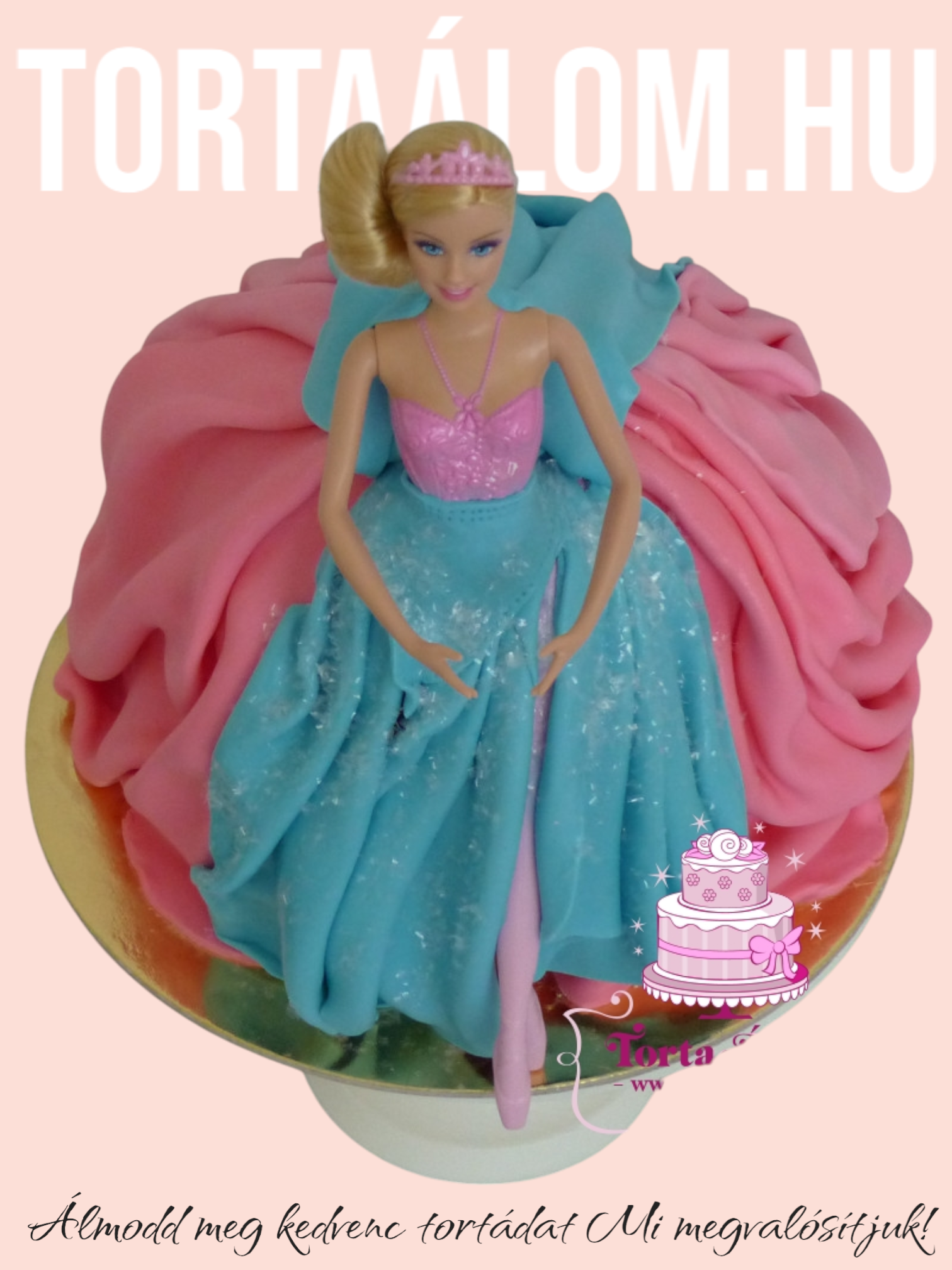 Barbi Torta Rózsaszín Kék Ruhában
