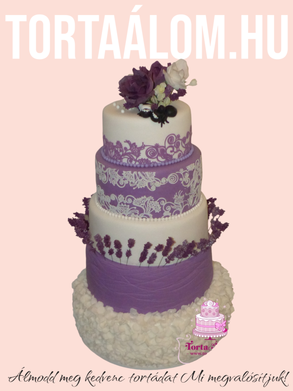 Lila-Fehér Esküvői Torta