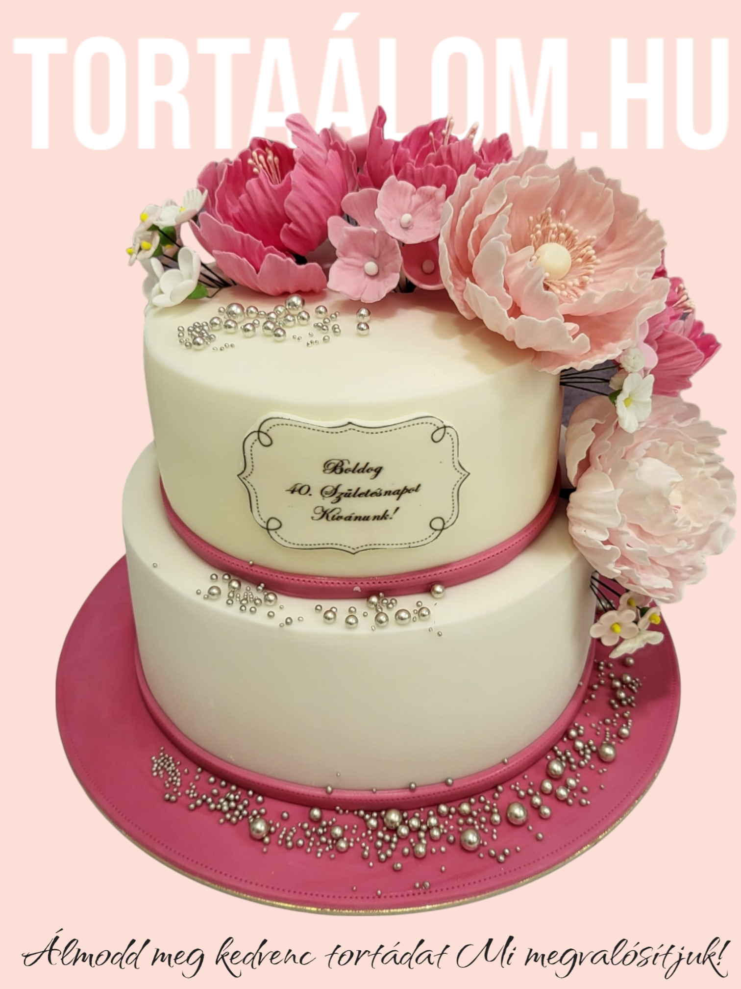 Pink Pünkösdi Rózsás Emeletes Torta