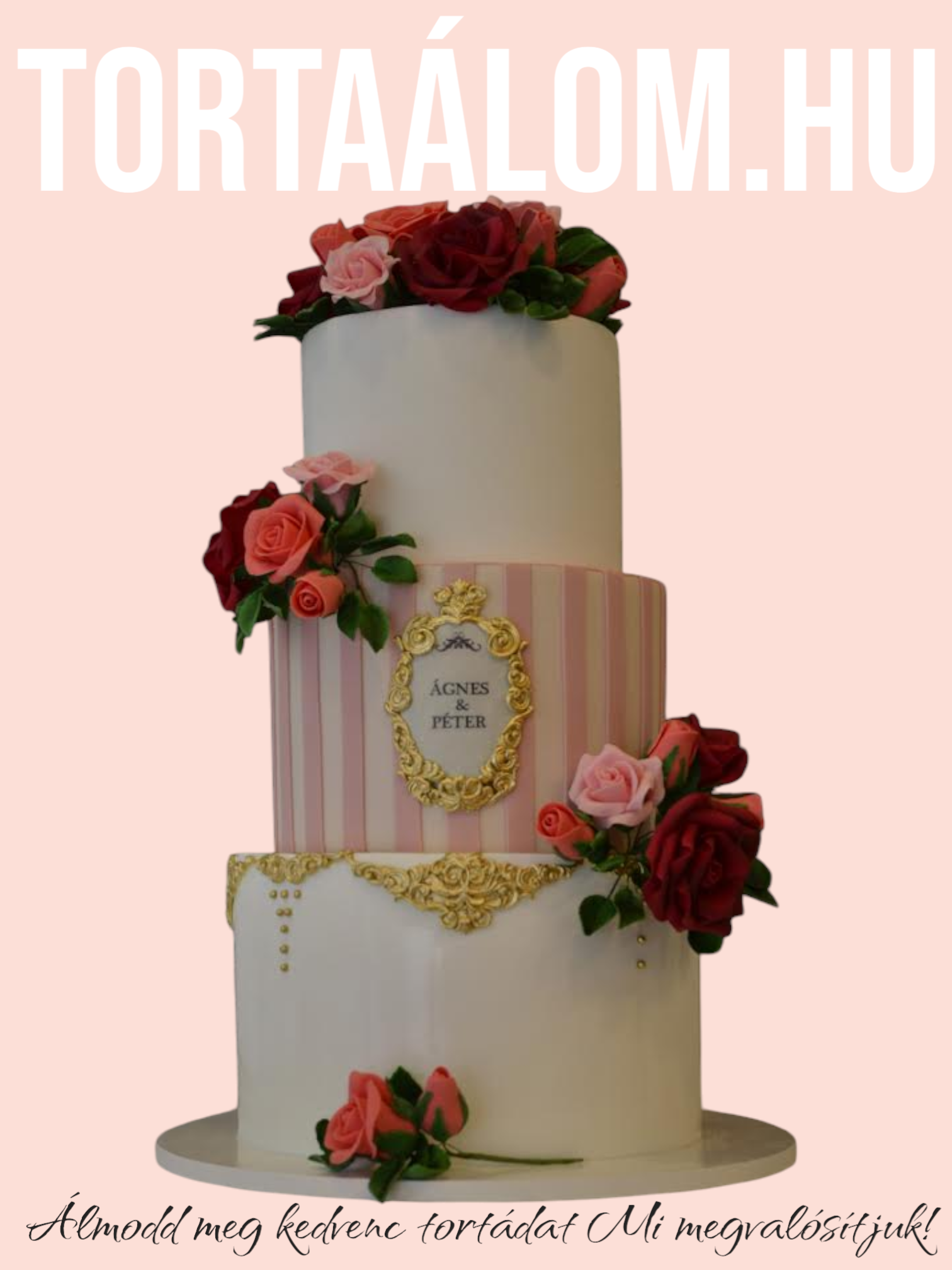 Piros Rózsás Esküvői Torta