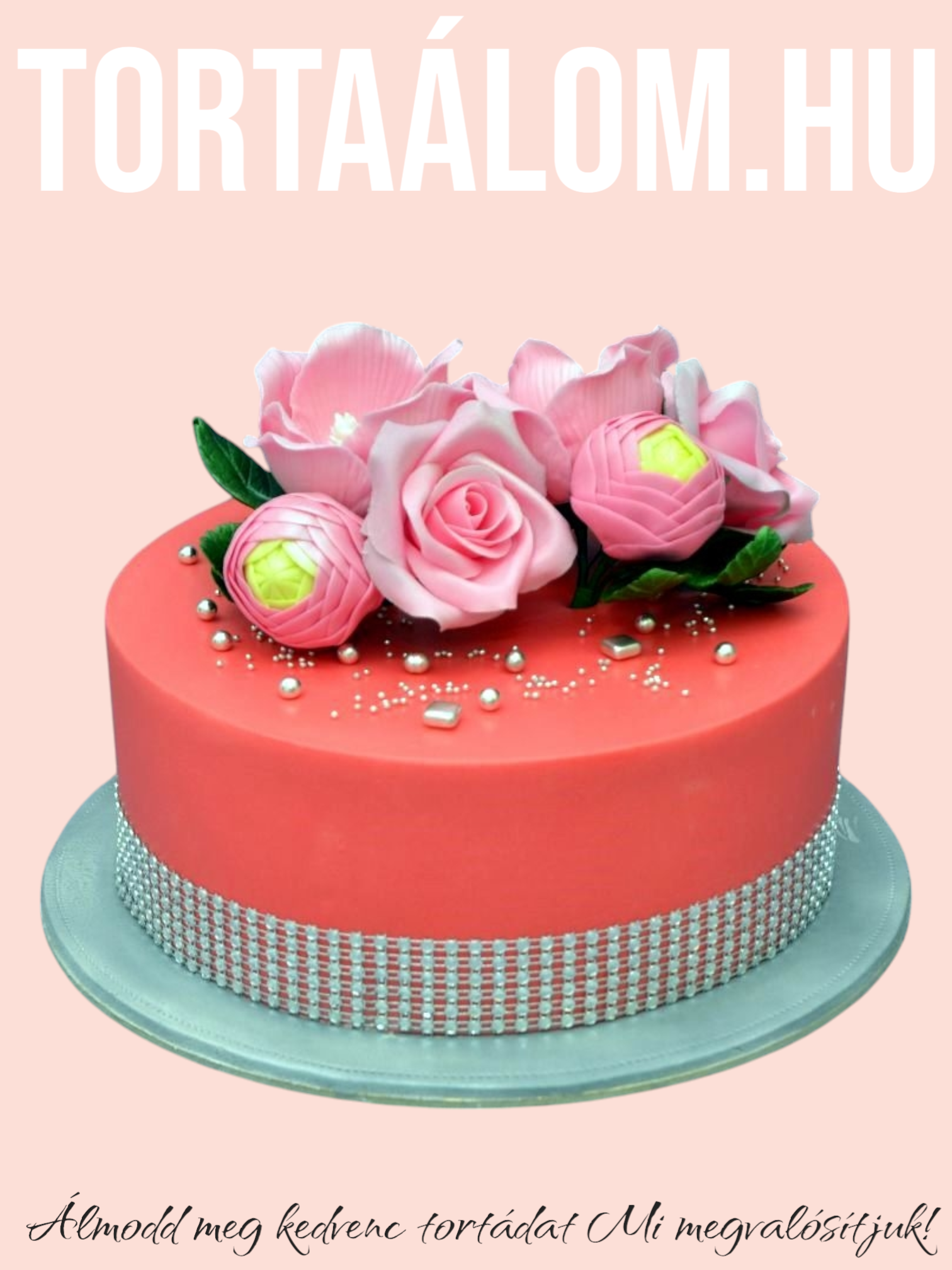 Rózsaszín Virágos Torta