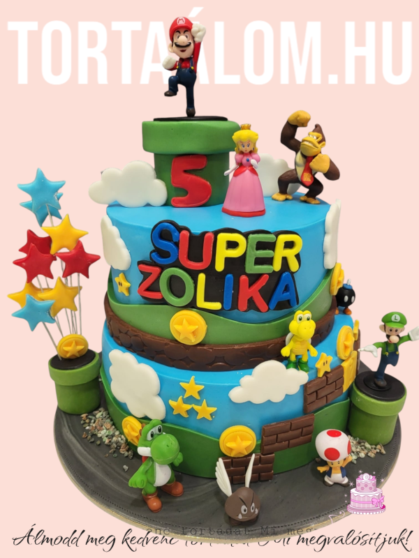 Super Máriós Torta Műanyagfigurákkal