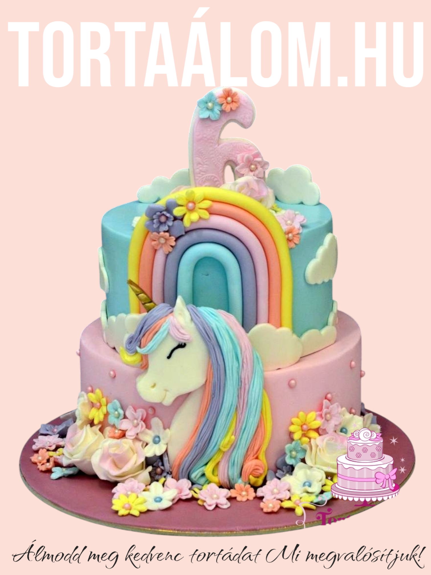 Unikornis Torta Pasztell Színekben