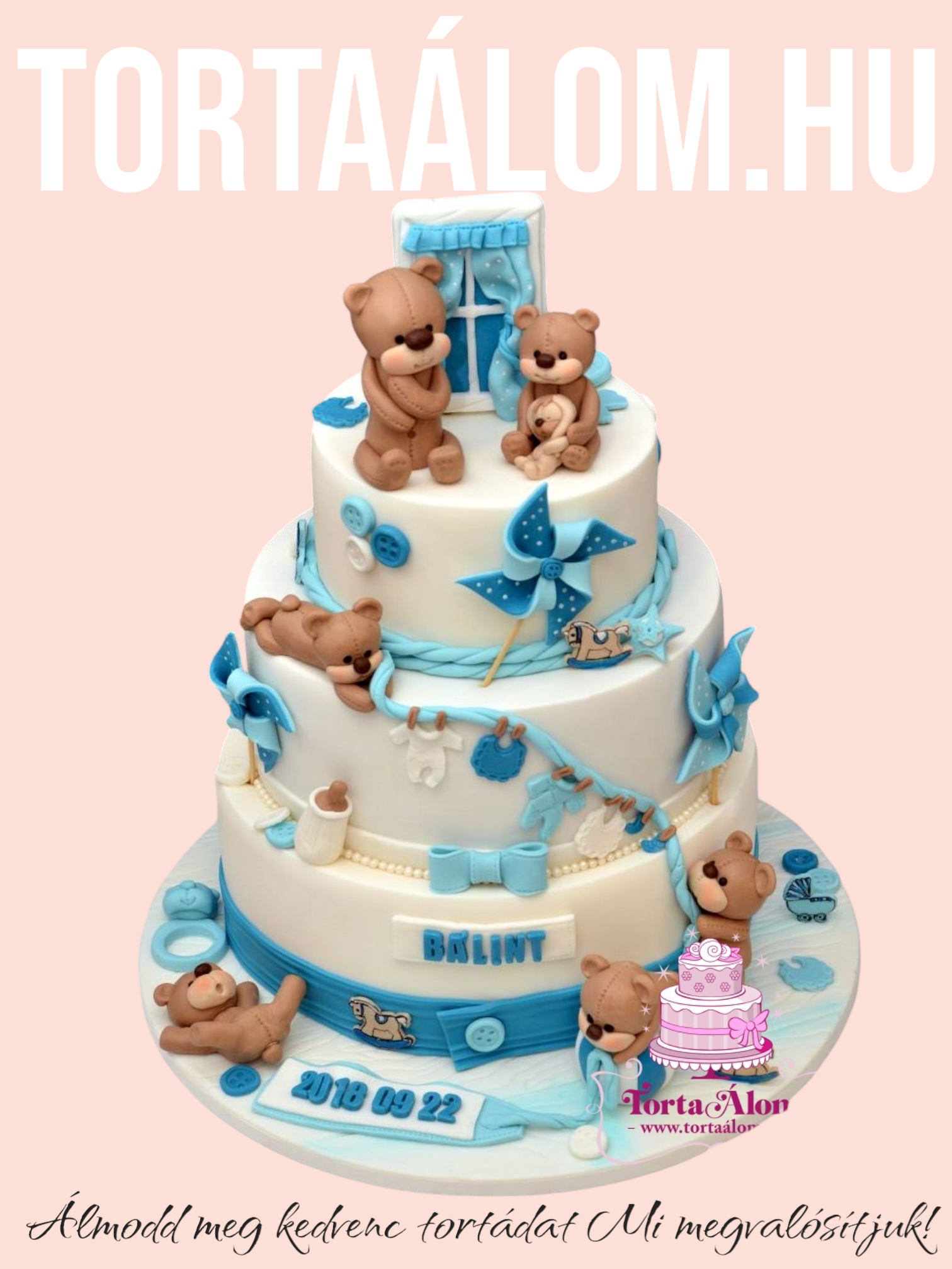 Világos Kék Macis Keresztelői Torta