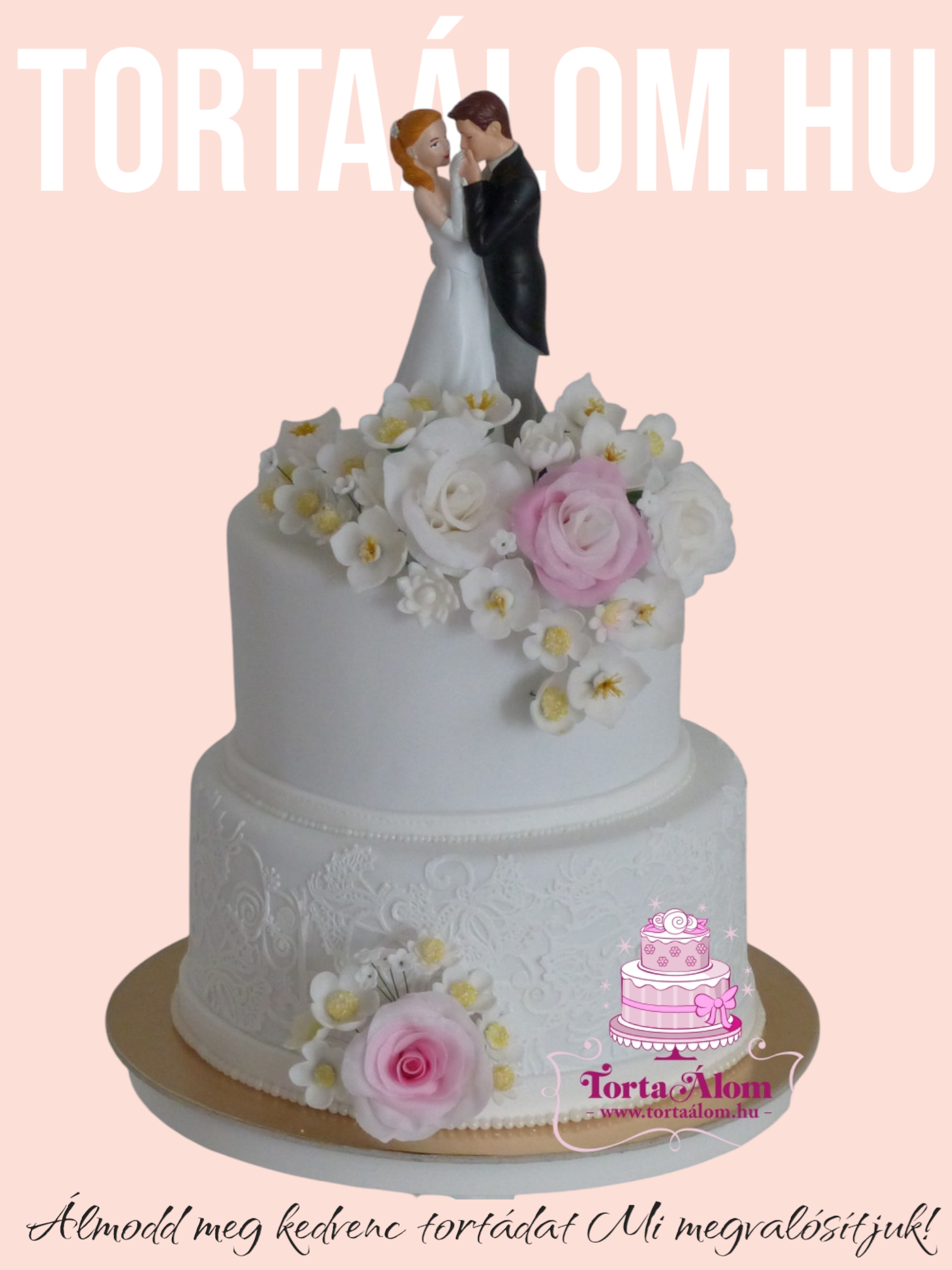 Virágos Esküvői Torta Nászpárral