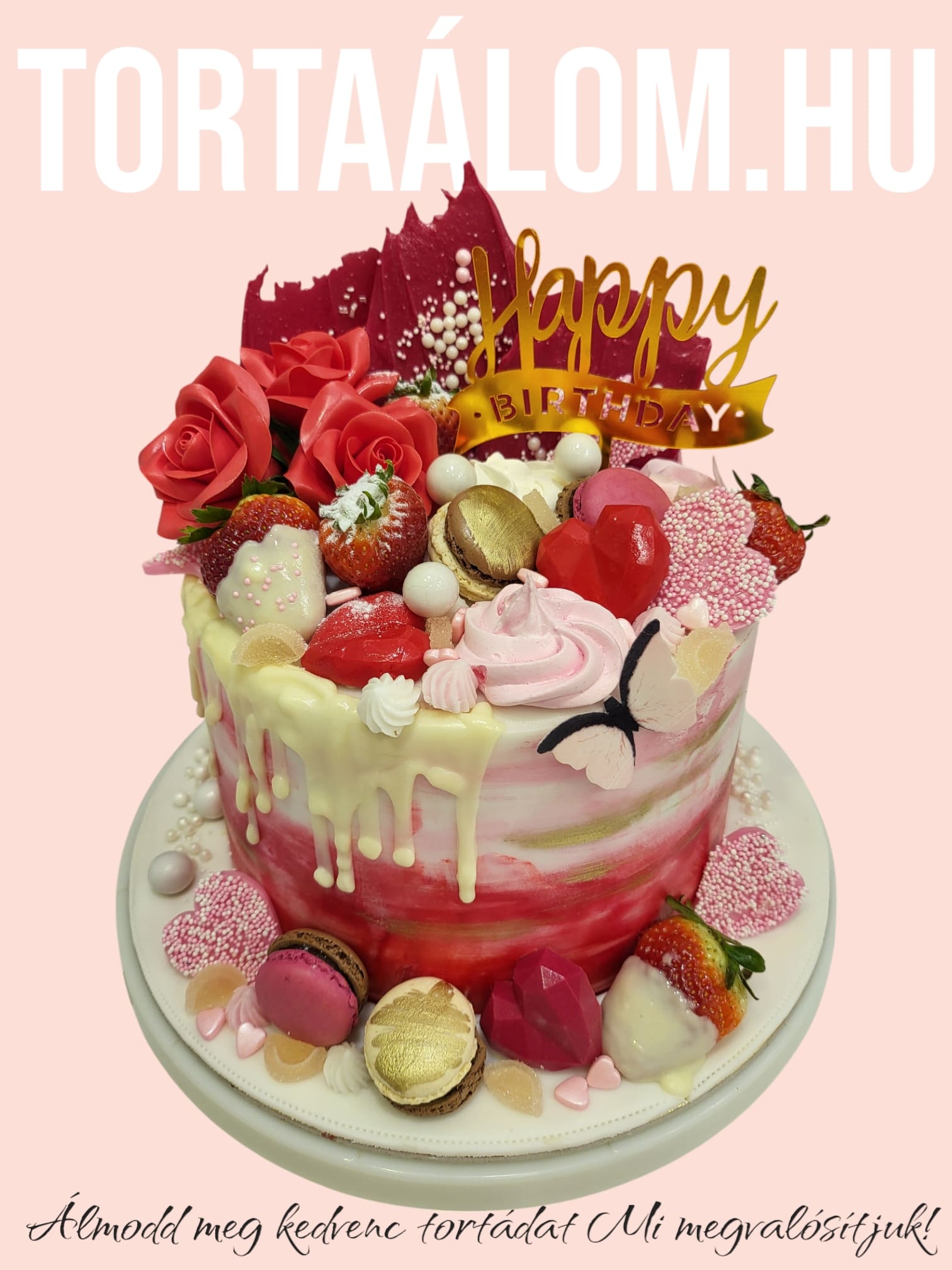 Rózsaszín virágos torta