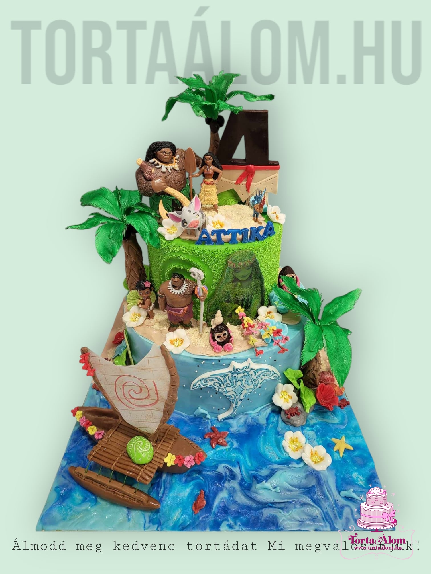 Vaiana torta műanyag figurákkal